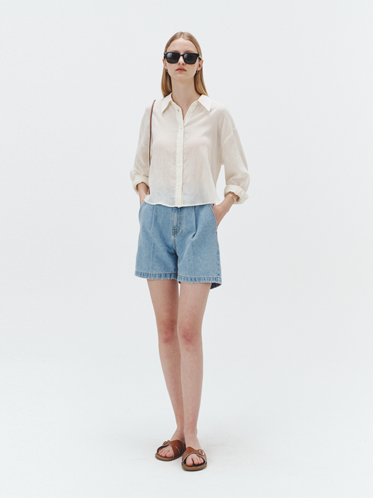 SHEER CROPPED SHIRT BLOUSE CREAM_UDBL1E213IV