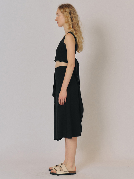 LINEN FLARED SKIRT [BLACK]