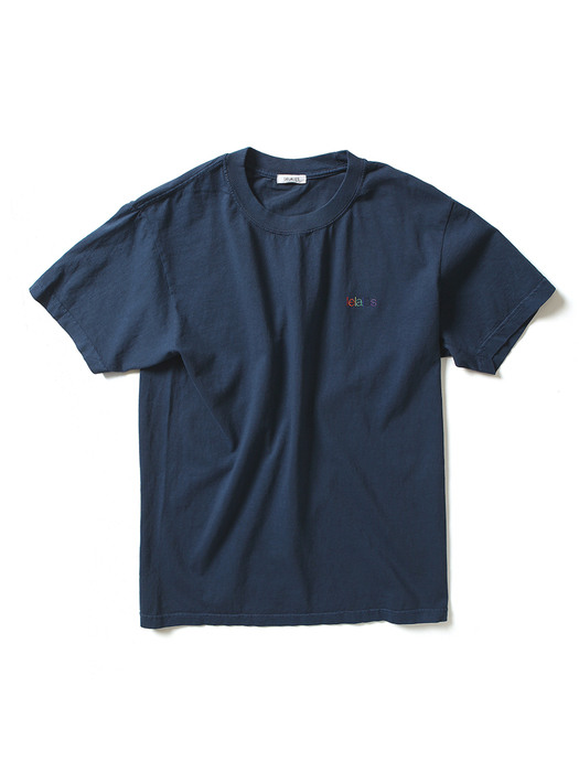 Overdyed Embroidered logo tee -Navy