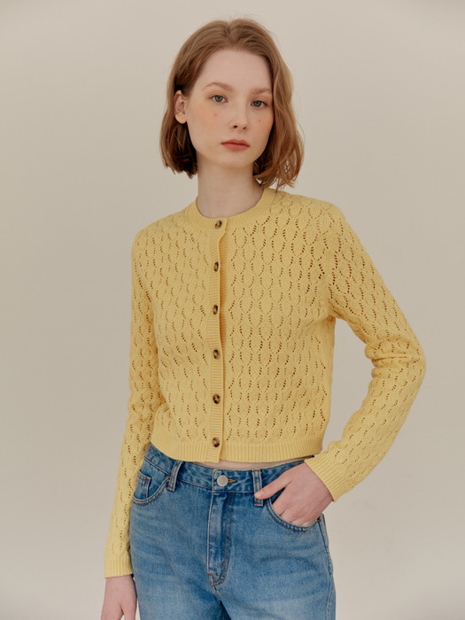 NARCISSUS Croche crew neck cardigan (Butter)