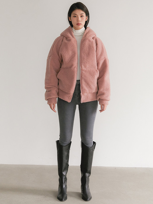 ECO FUR HOOD ZIP-UP PINK