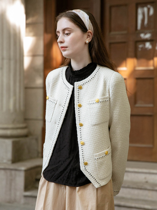 JENNY herringbone tweed jacket_white