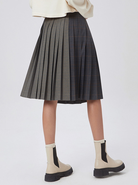 Contrasted Check Skirt_QWKAX21610GYX
