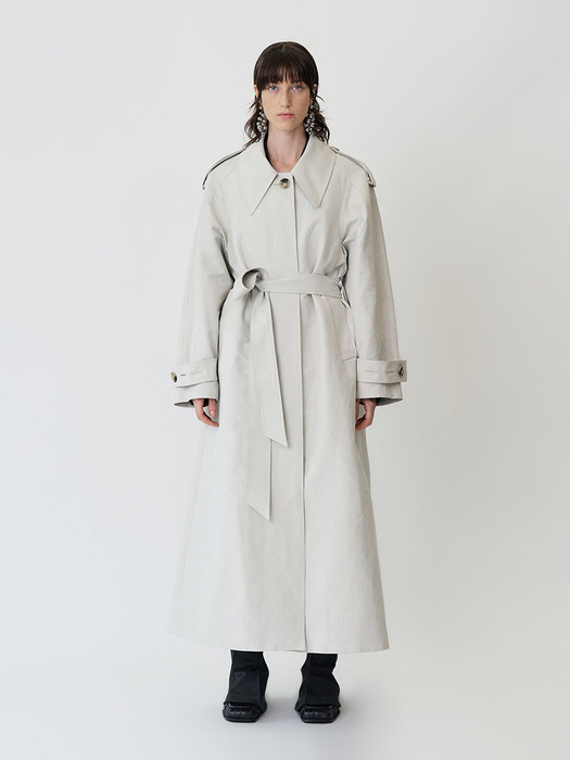 OVERSIZED COLLARED TRENCH COAT - DOVE GREY
