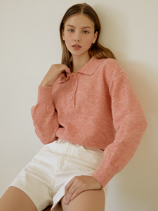 Button collar wool knit (pink)