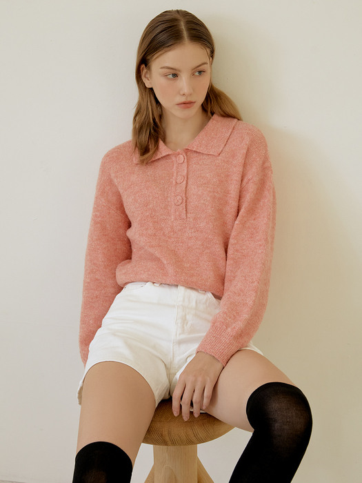 Button collar wool knit (pink)