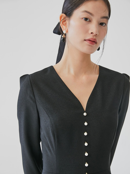 [미전시]CHELSEA V-neck long sleeve maxi dress (Black)