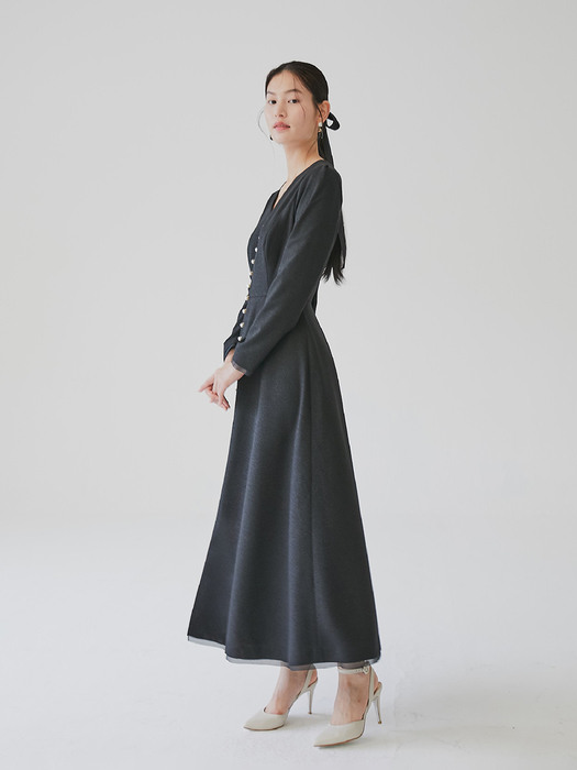 [미전시]CHELSEA V-neck long sleeve maxi dress (Black)