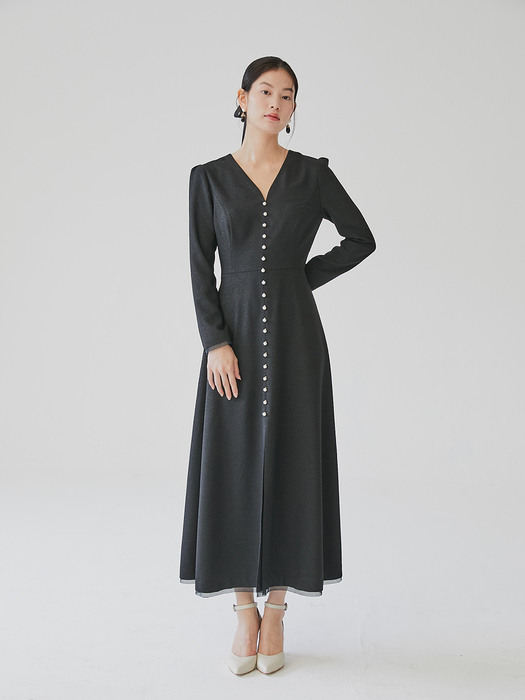 [미전시]CHELSEA V-neck long sleeve maxi dress (Black)