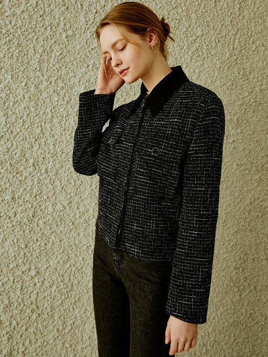 Collar point tweed jacket (black)