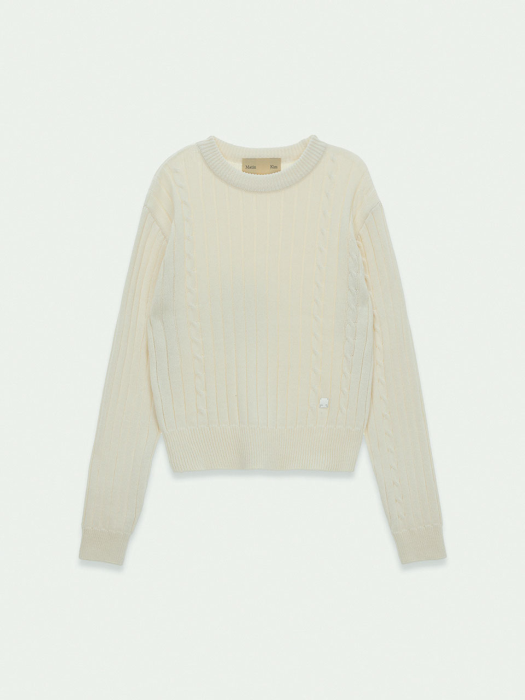CABLE SLIMFIT KNIT PULLOVER IN IVORY