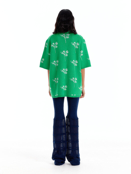 UNA Oversized Jacquard Polo Knit  - Green