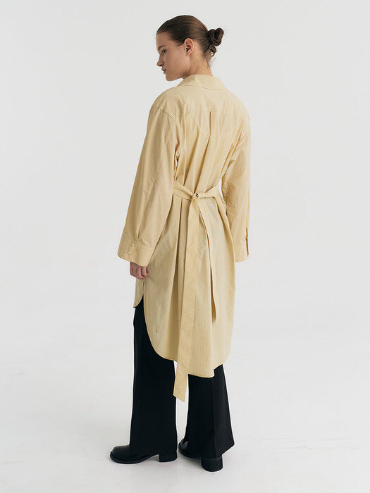 Nylon-blend Oversize Belt Shirt Dress (Light Yellow)