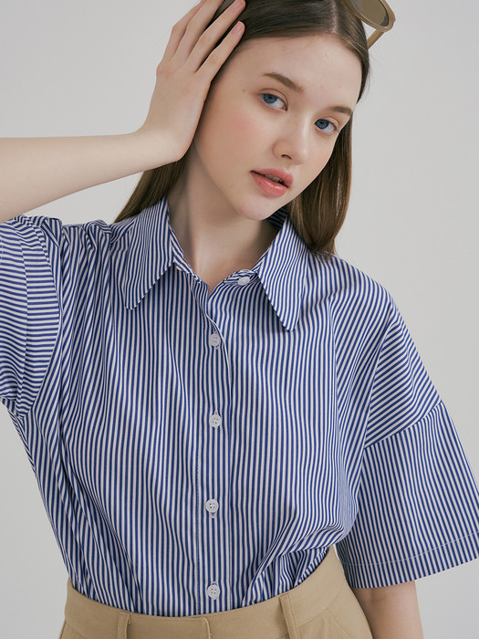 monts 1477 stripe oversized short sleeve shirt (blue)