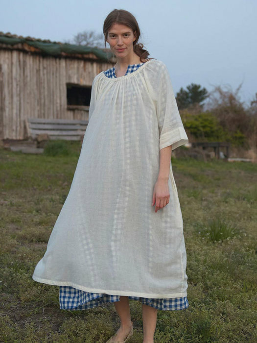 linen check long dress