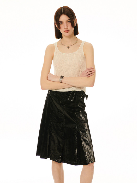 Glossy Midi Skirt_Black