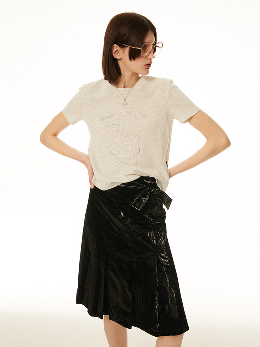 Glossy Midi Skirt_Black