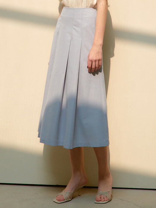 j997 pin-tuck long skirt (blue gray)