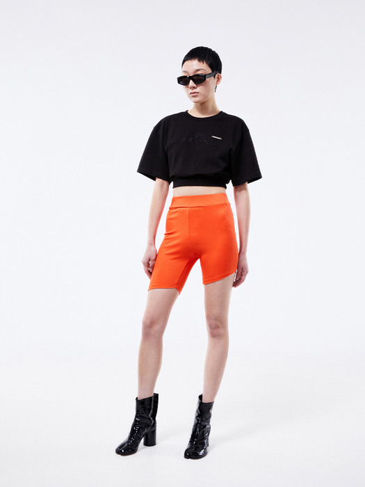 Embroidered banding crop top (black)