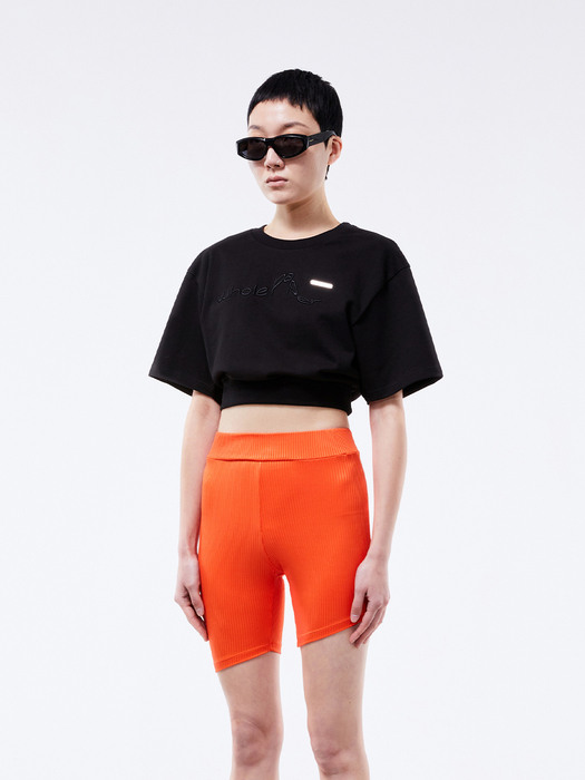 Embroidered banding crop top (black)