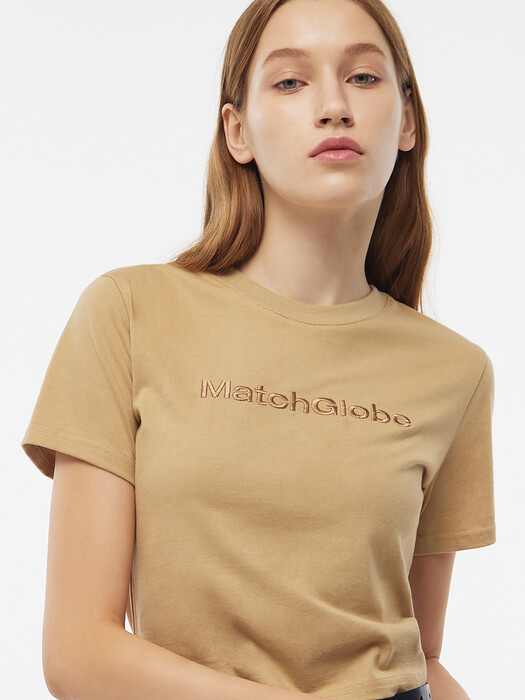 BASIC EMBROIDERY CROP T  (BEIGE)
