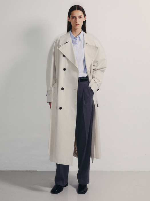 BELTED DOUBLE TRENCH COAT-LIGHT BEIGE