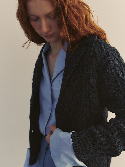 [N]ETON Collar cable wool knit cardigan (Dark gray)