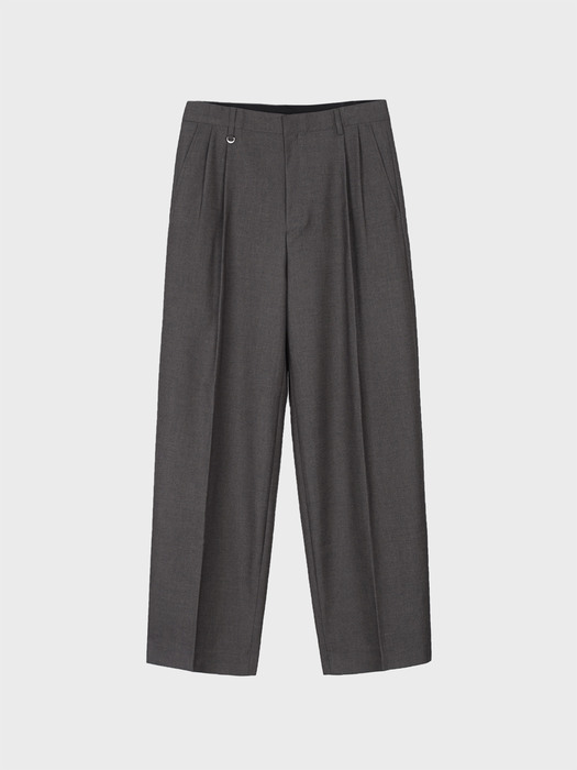 WOOL BLEND TWO TUCK WIDE SLACKS_DARK BROWN