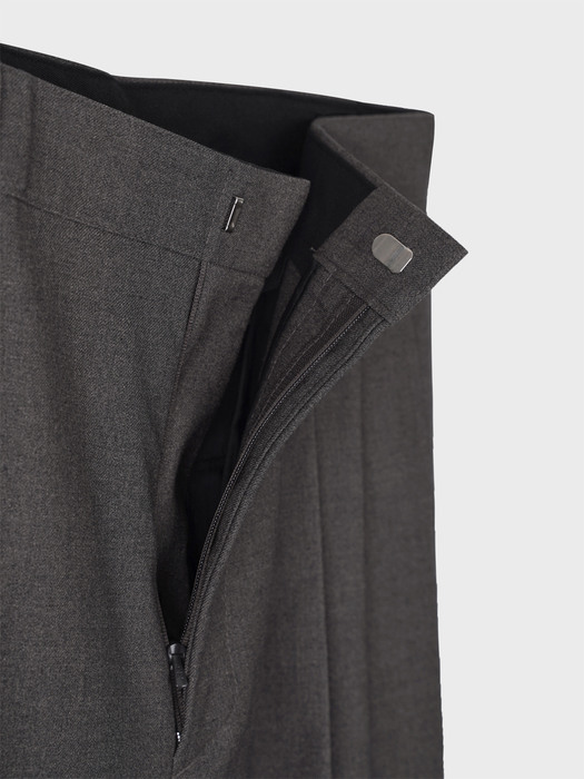 WOOL BLEND TWO TUCK WIDE SLACKS_DARK BROWN