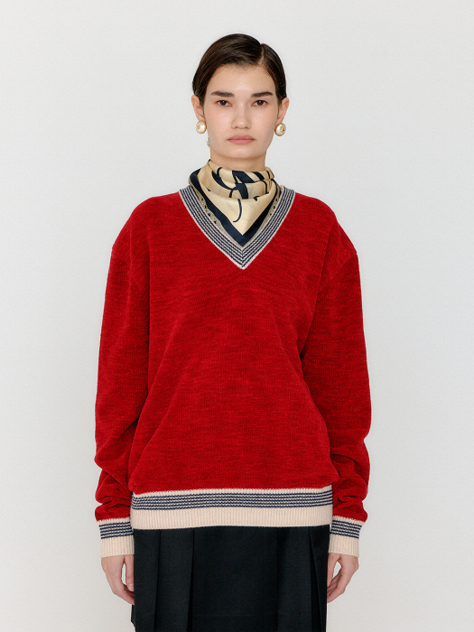 VIVAS V-Neck Knit Pullover - Red