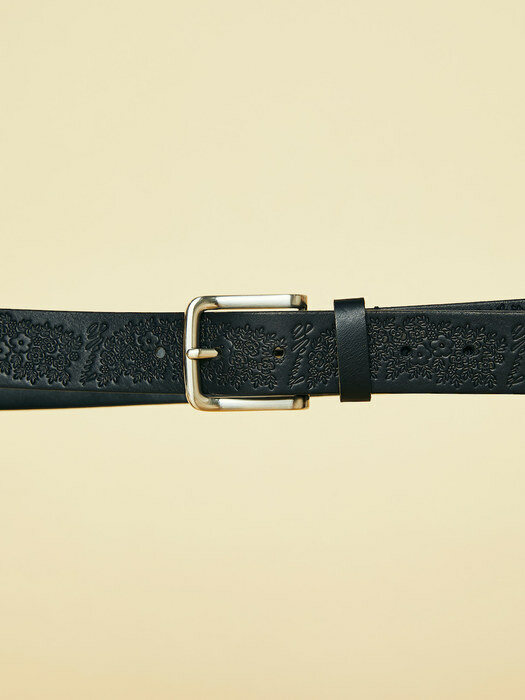 WILD FLOWER ITALY LEATHER BELT - Black