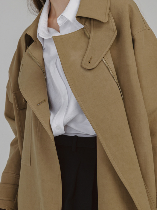 OVERSIZED BIG POCKET TRENCH COAT (KHAKI BROWN)