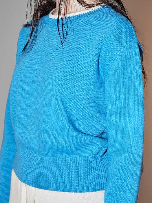 Color Point Knit Pullover  Blue (KE2X51M02P)