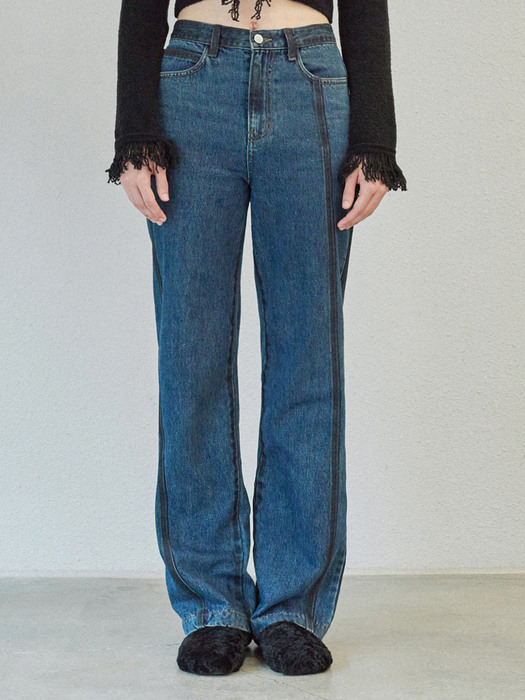 다이애그널]BLACK FOIL DENIM PANTS (blue)