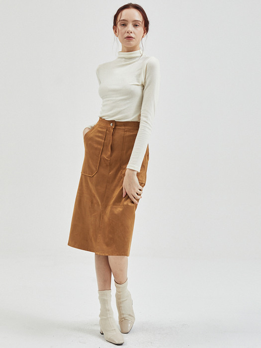 Suede H Banding Skirt Camel