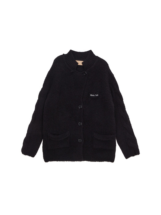 LOGO PATCHED KNIT CARDIGAN IN BLACK