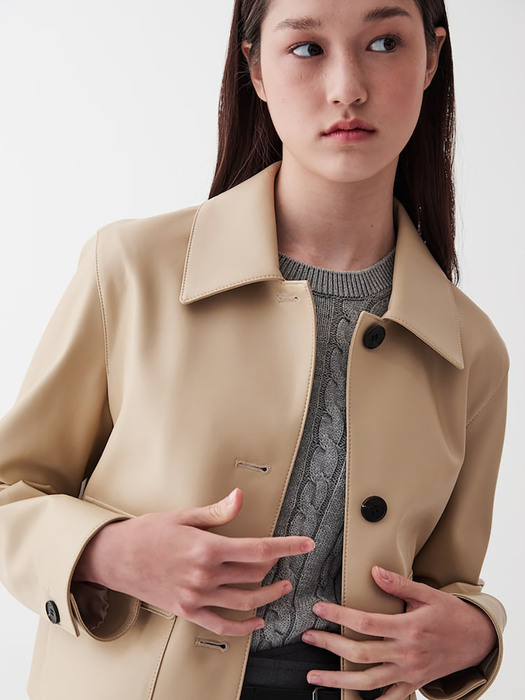 Signature Faux Leather Jacket  Beige (KE313ZM01A)