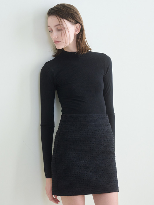 Tweed Stitch Mini Skirt -Black