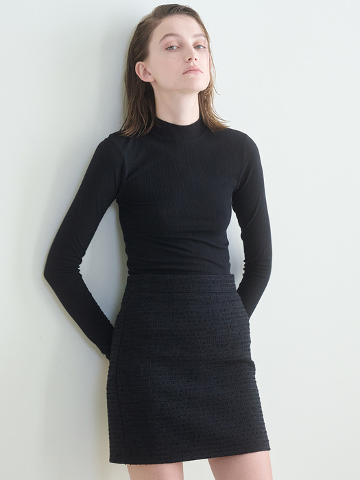 Tweed Stitch Mini Skirt -Black