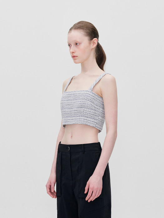 SQUARE NECK CROPPED TWEED TOP