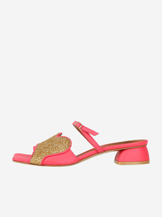 HeartQueen Square Mule _ Pink/Gold