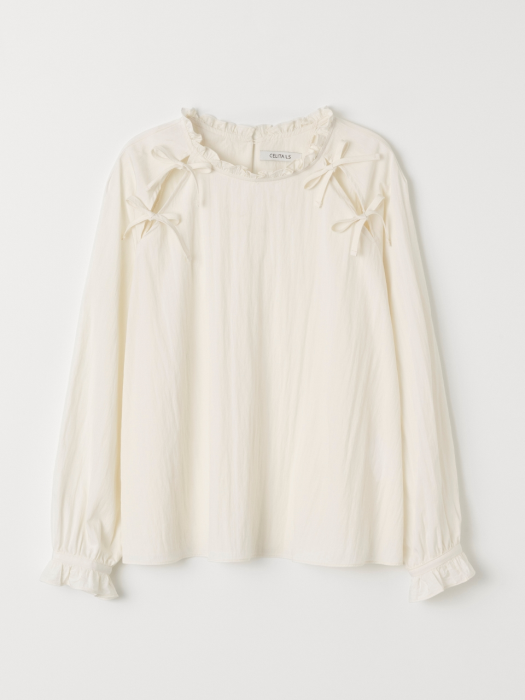CUT-OUT RIBBON POINT BLOUSE_IVORY