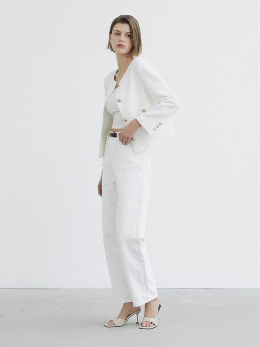Tweed crop jacket / White
