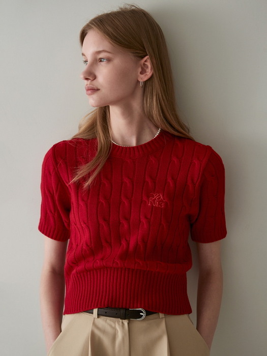 LOGO CABLE SHORT SLEEVE KNIT_RED