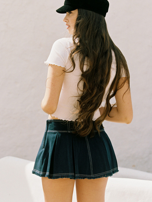 INDIGO PLEATS MINI SKIRT