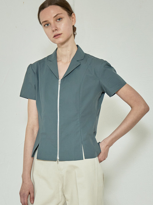 comos 848 two-way zipper shirt (blue-green)