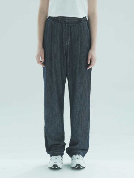 W1015 ONE TUCK LINEN BANDING PANTS_DEEP BLUE