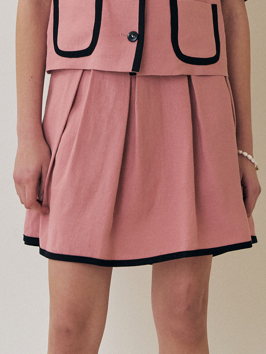 Summer linen trimmed tucked skirt -  Pink