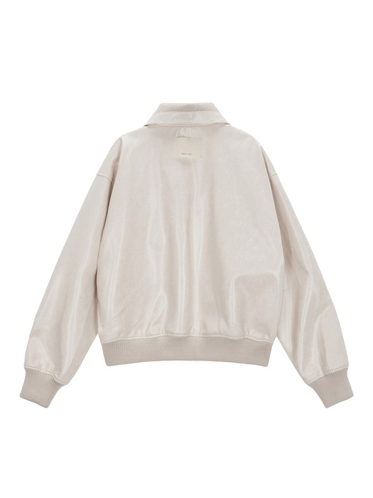 KNIT COLLAR FAUX LEATHER JUMPER IN IVORY