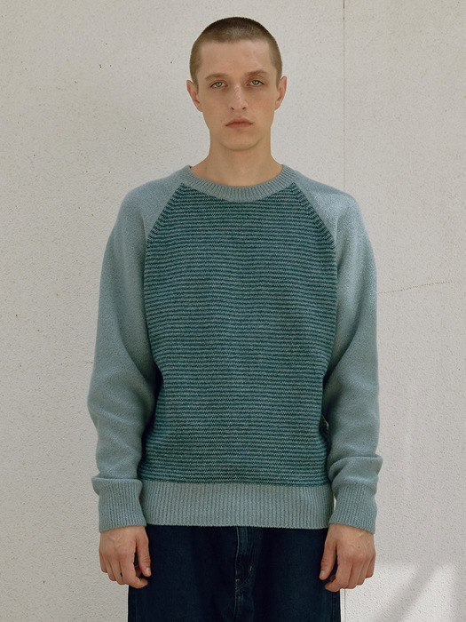 [Men] Wool Cotton Stripe Sweater (Lake Blue)
